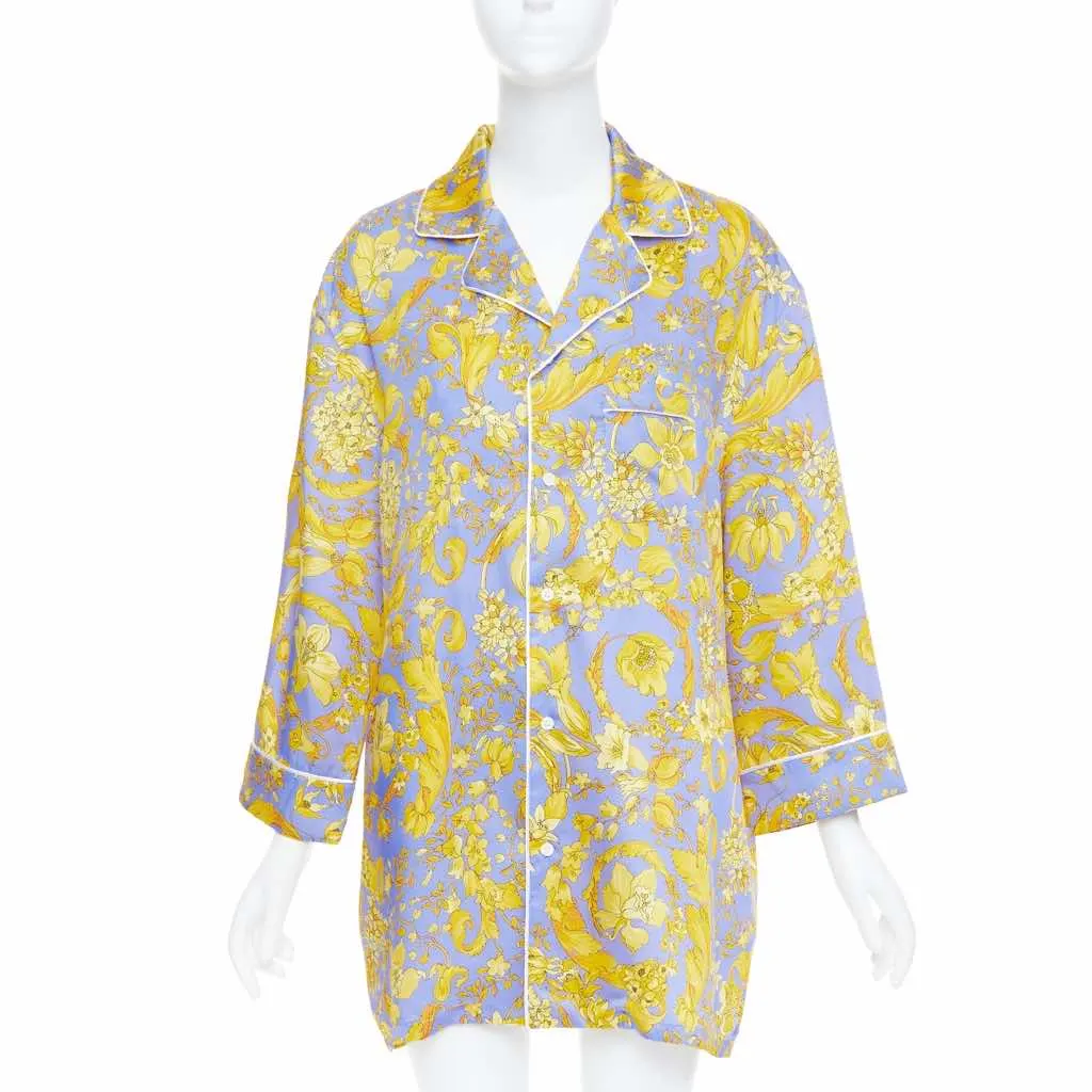 Versace Baroque Pajama Shirt Purple Silk Never worn, with tag - Front View