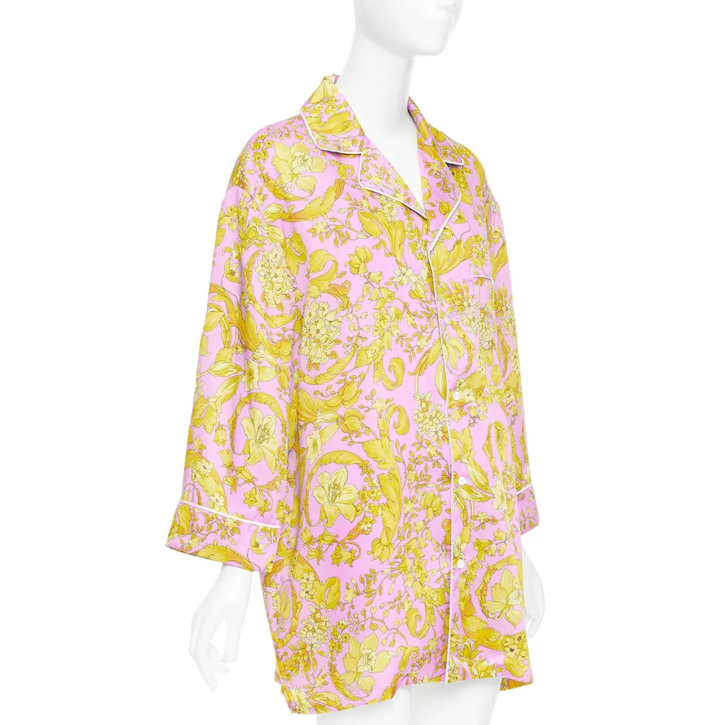 Versace Baroque Pajama Shirt Pink Silk Never worn, with tag - Inside View