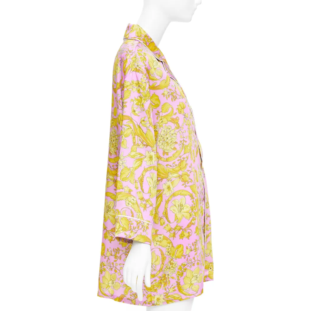 Versace Baroque Pajama Shirt Pink Silk Never worn, with tag - Model View