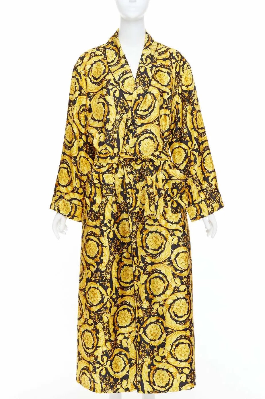 Versace Gold Black Robe Gold Silk Never worn, with tag - Front View