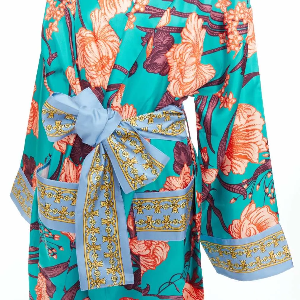 Versace Green Floral Robe Green Silk Never worn, with tag - Back View