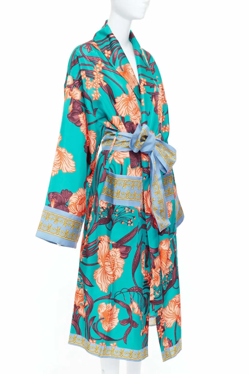 Versace Green Floral Robe Green Silk Never worn, with tag - Inside View