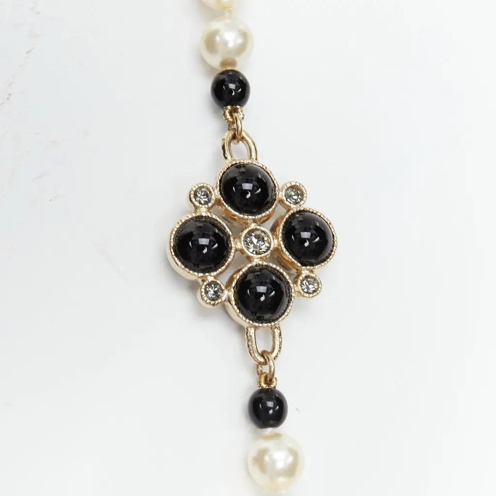 Chanel Camelia Pearl Necklace Black Pearl Good - Back View