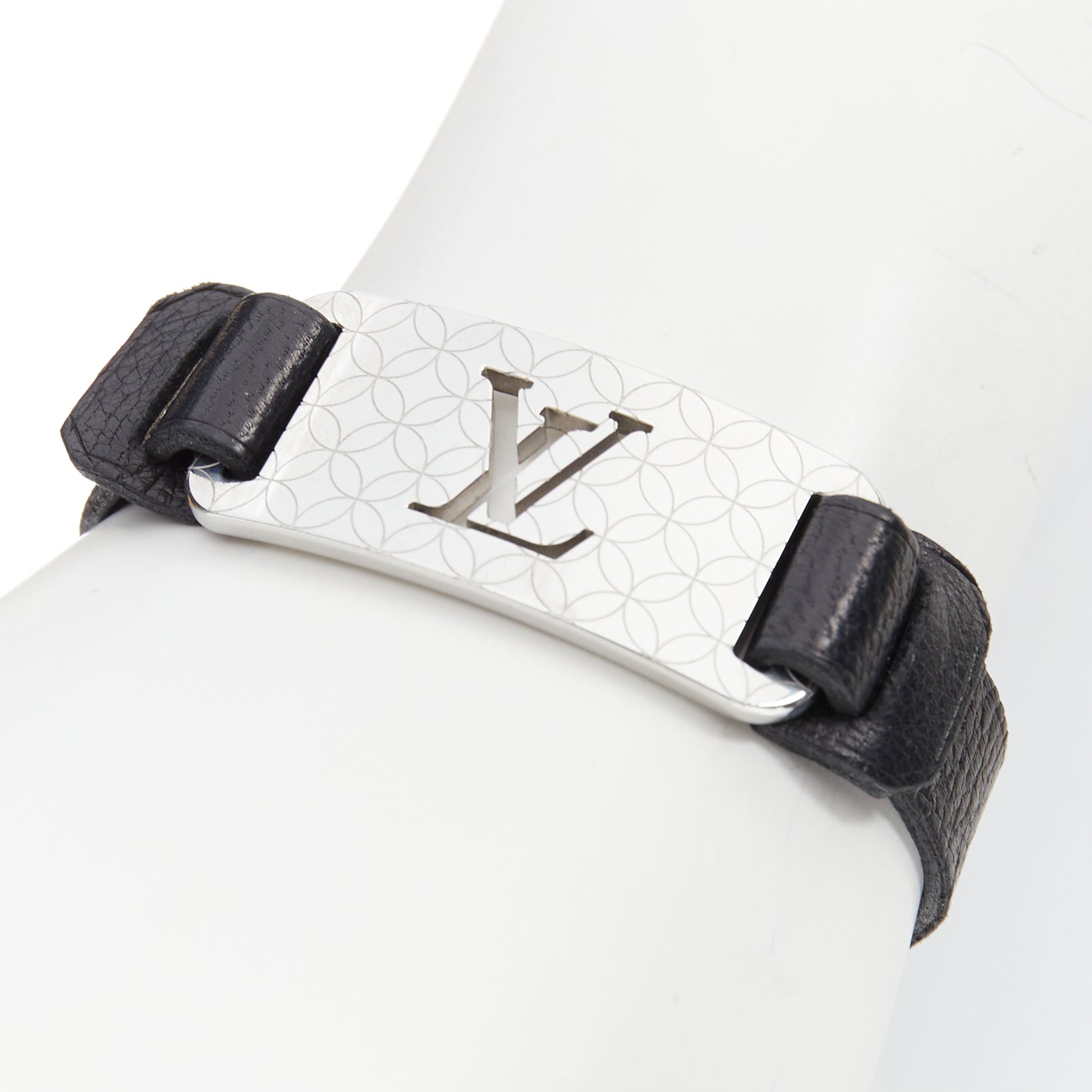 Louis Vuitton Black Leather Floral Bracelet