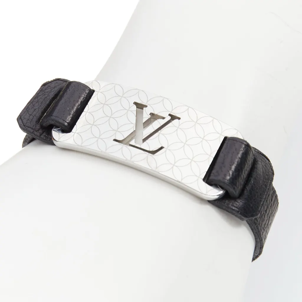 Louis Vuitton Black Leather Floral Bracelet Black Leather Fair - Front View