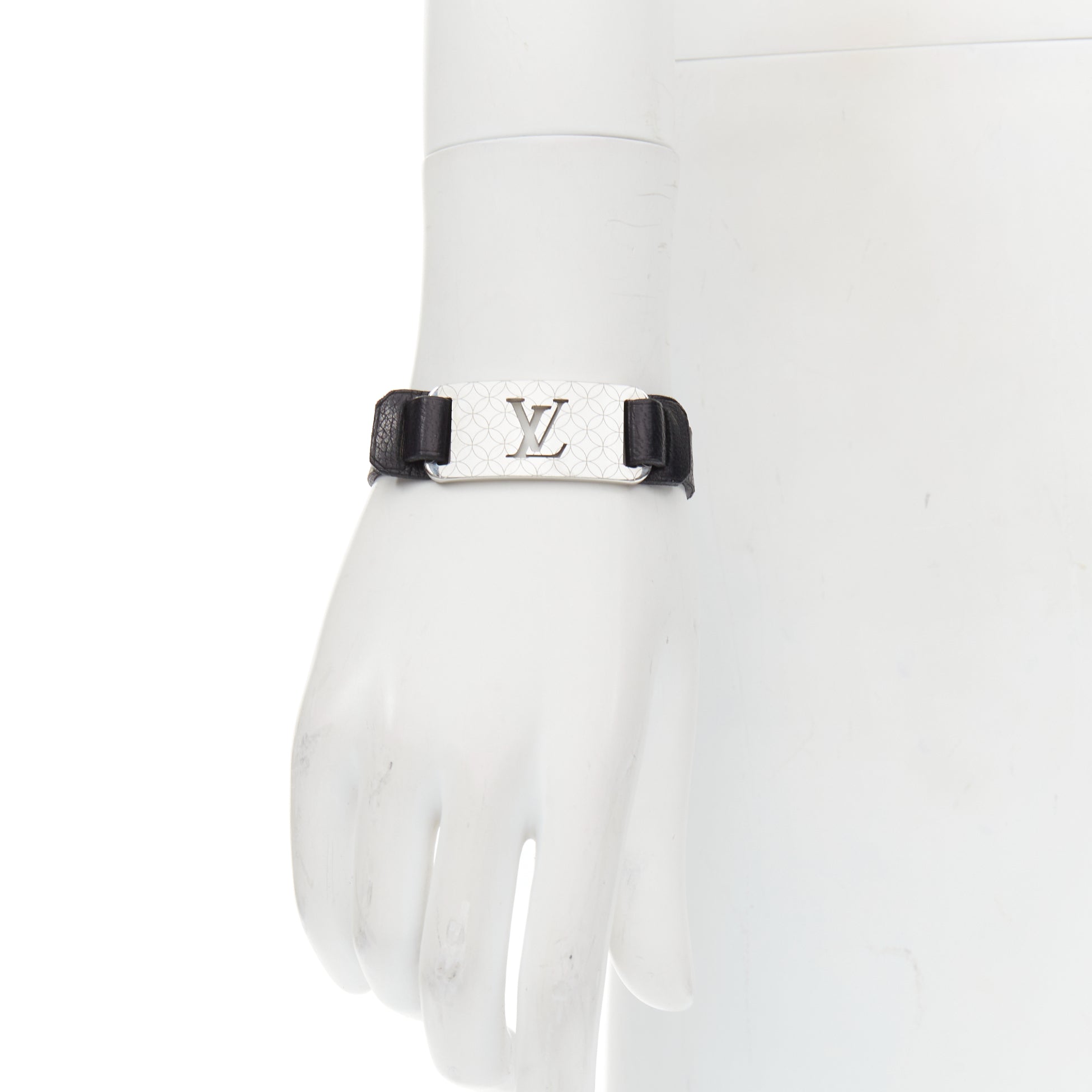 Louis Vuitton Black Leather Floral Bracelet - Back view