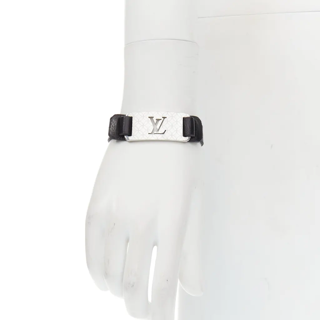 Louis Vuitton Black Leather Floral Bracelet Black Leather Fair - Back View
