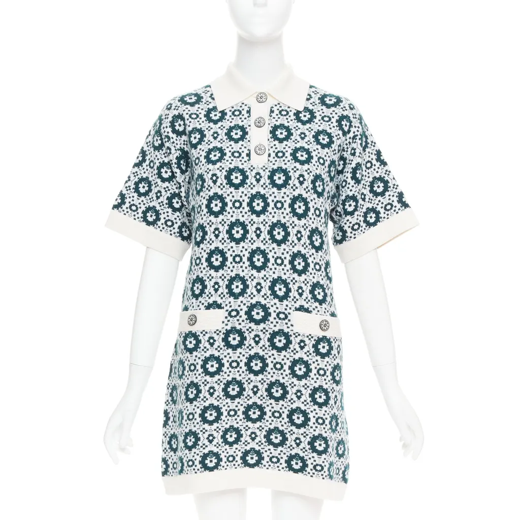 Chanel Mosaic Polo Dress Green Cashmere Very good - Front View