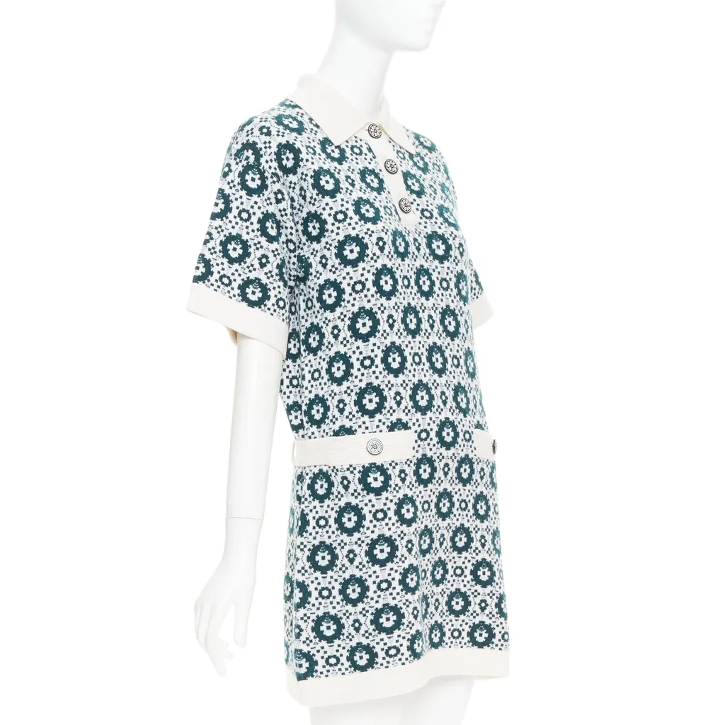 Chanel Mosaic Polo Dress Green Cashmere Very good - Inside View