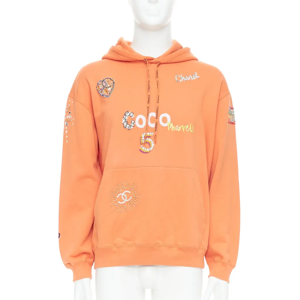 Chanel Crystal Embroidered Hoodie Orange Cotton Never worn, with tag - Front View