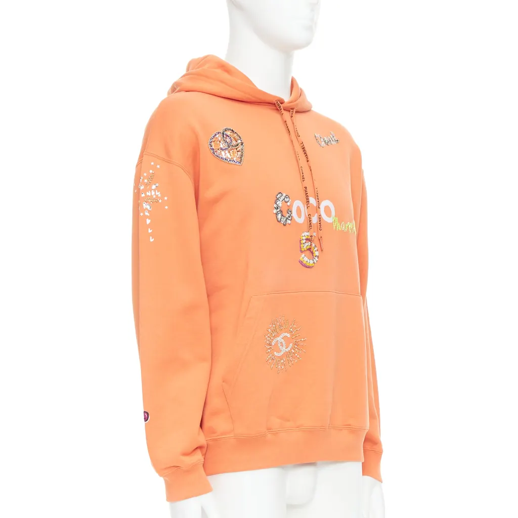 Chanel Crystal Embroidered Hoodie Orange Cotton Never worn, with tag - Inside View