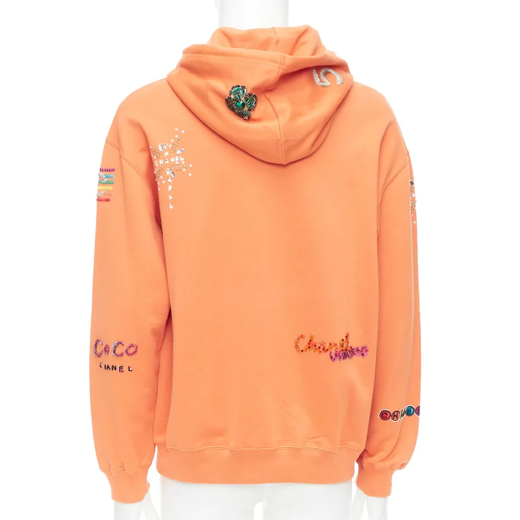 Chanel Crystal Embroidered Hoodie Orange Cotton Never worn, with tag - Box View