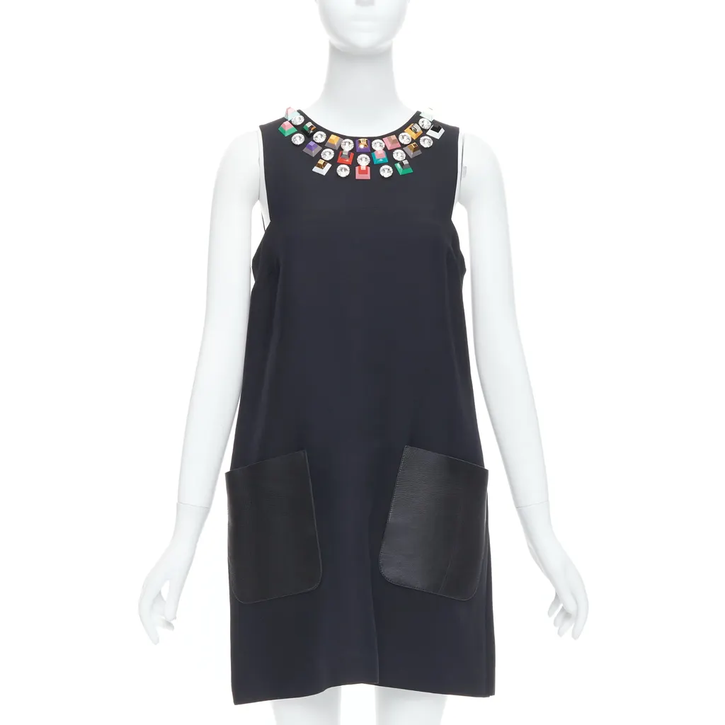 Fendi Studded Pocket Dress Black Wool Very good - Front View