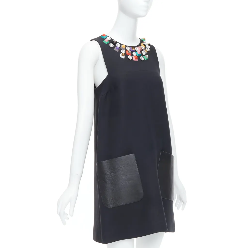 Fendi Studded Pocket Dress Black Wool Very good - Inside View