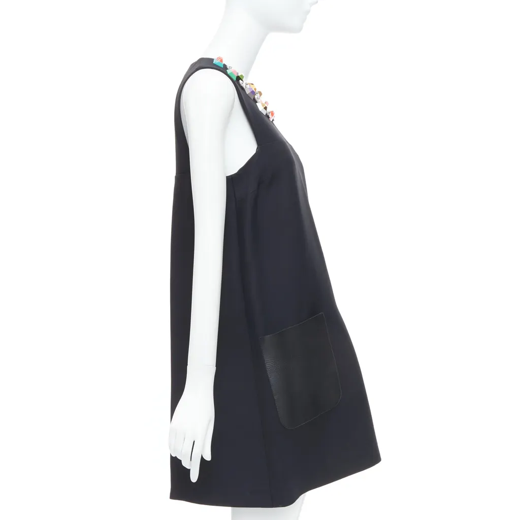 Fendi Studded Pocket Dress Black Wool Very good - Model View