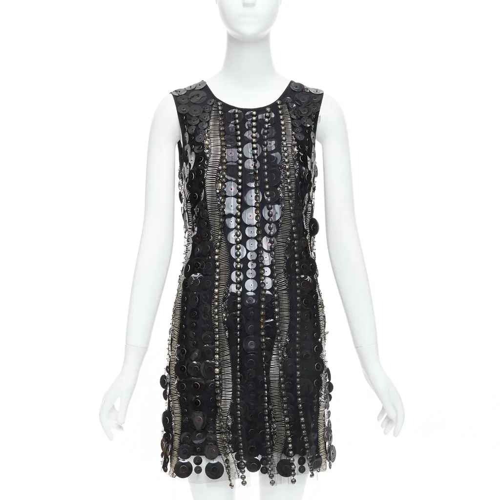 Collette Dinnigan Jewelled Party Dress Black Good - Front View