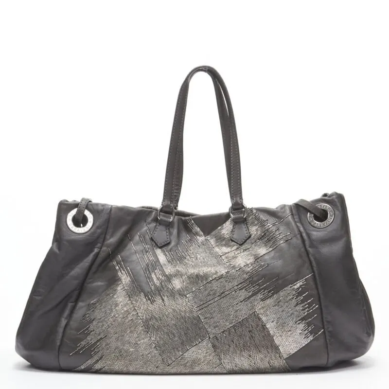 Valentino Bead Large Tote Bag Grey Leather Very good - Front View
