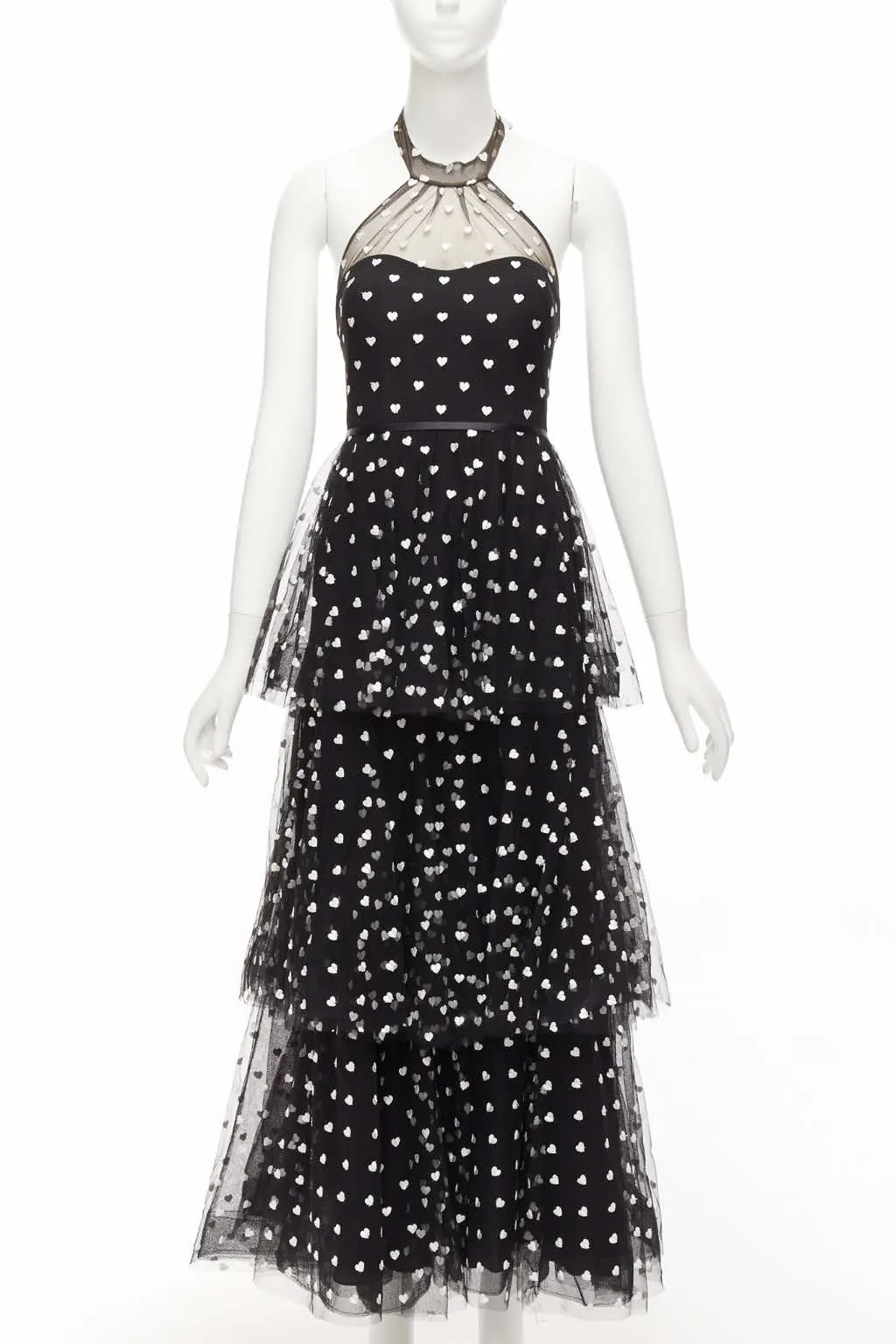 Marchesa Heart Tiered Gown Black Polyester Never worn - Front View