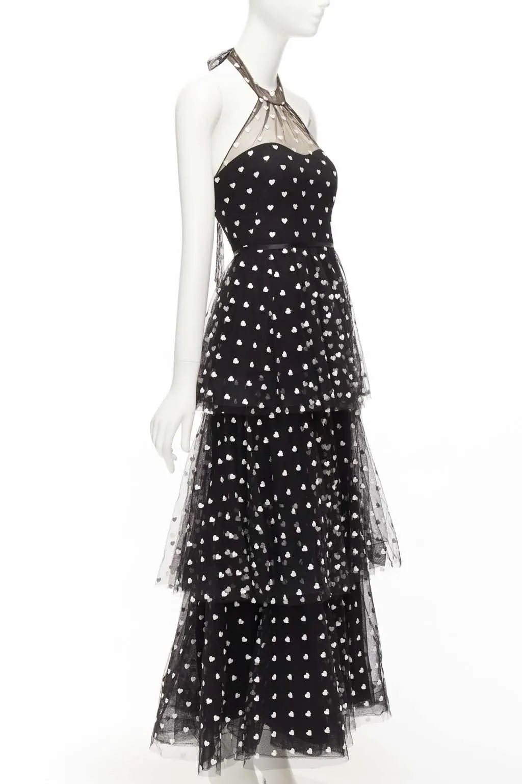 Marchesa Heart Tiered Gown Black Polyester Never worn - Inside View