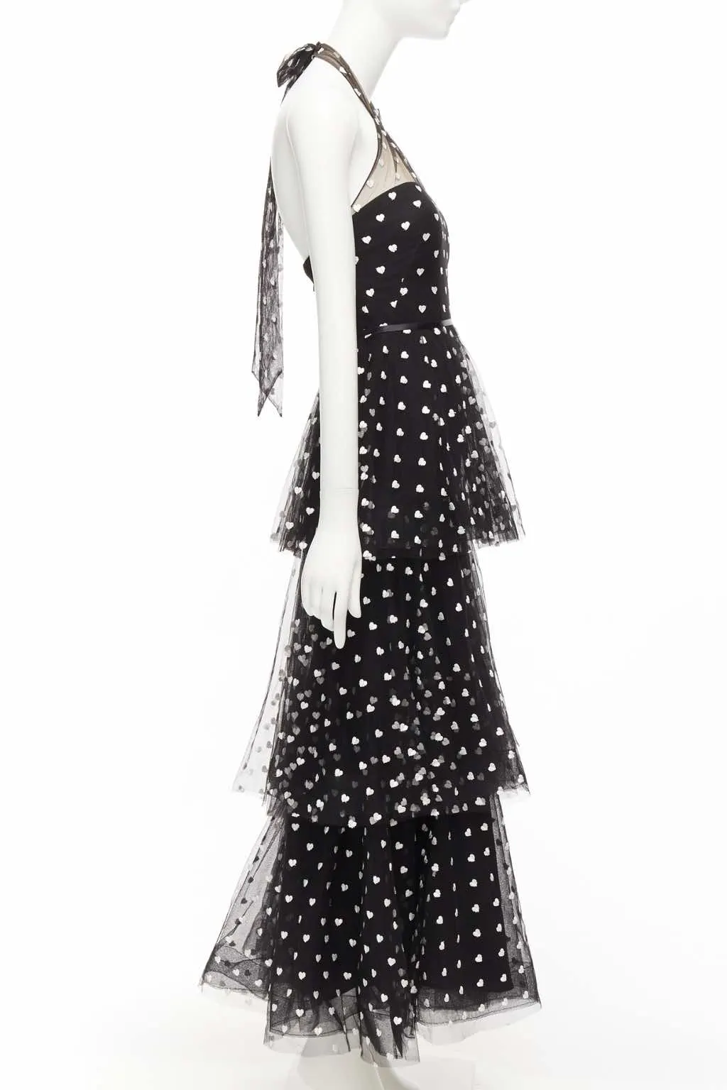 Marchesa Heart Tiered Gown Black Polyester Never worn - Model View