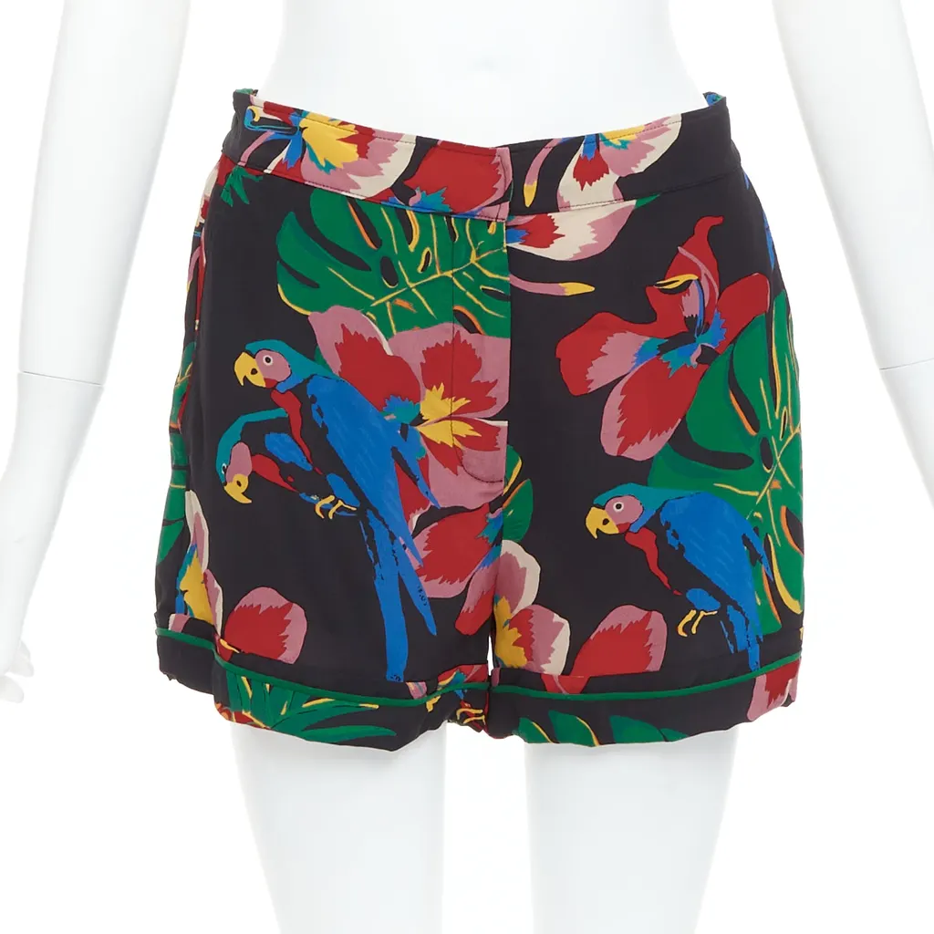 Valentino Parrot Floral Shorts Red Silk Very good - Front View