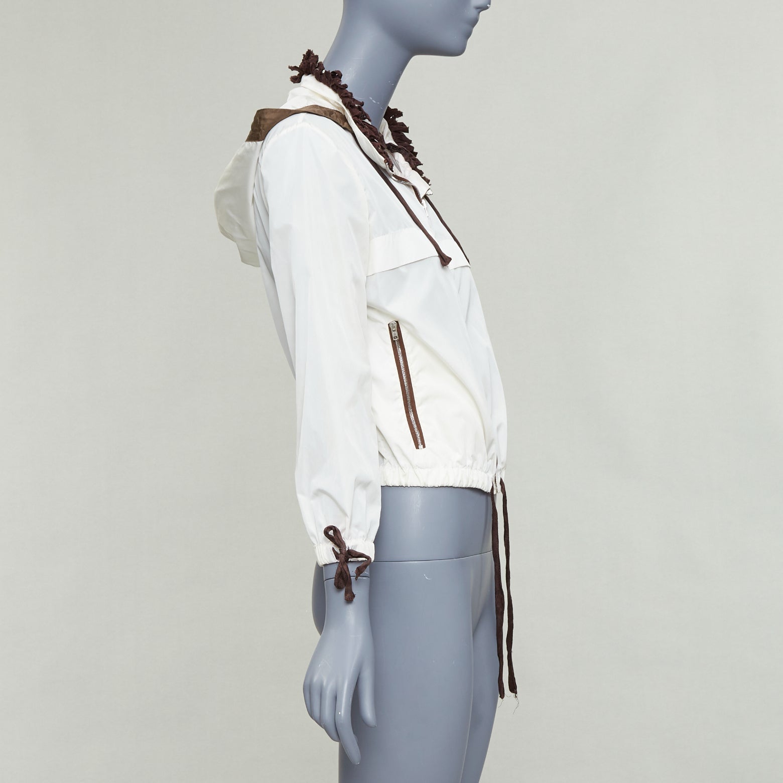 Miu Miu Brown Ruffle Windbreaker - Side view