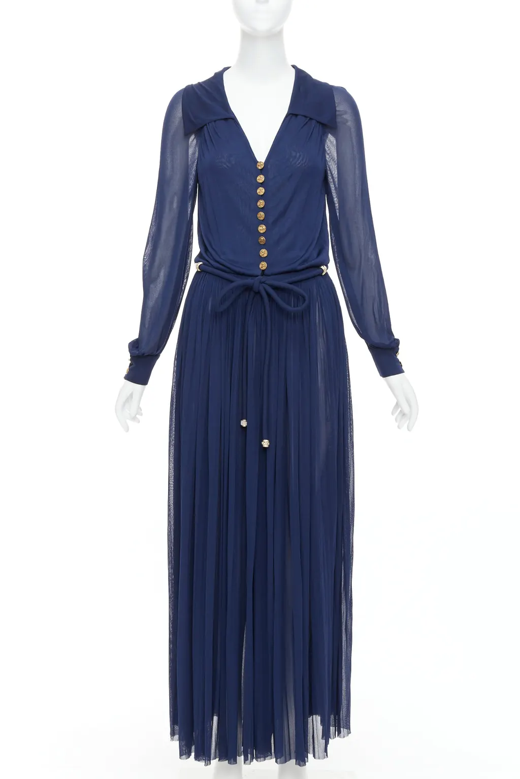 Chanel Owl Logo Dress Navy Viscose Good - Front View
