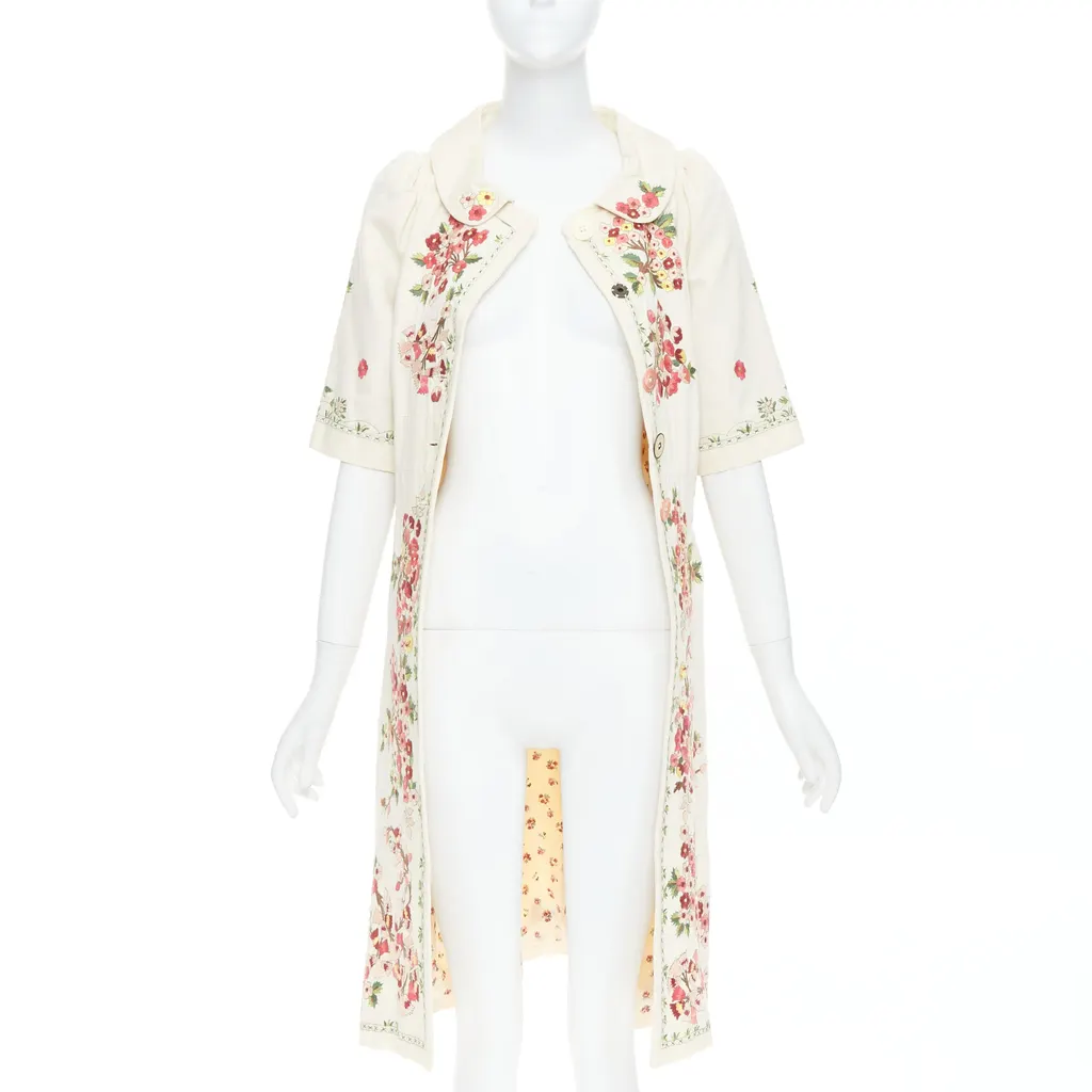 Kenzo Floral Coat Dress Beige Cotton Good - Inside View