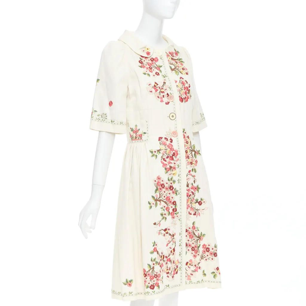 Kenzo Floral Coat Dress Beige Cotton Good - Model View