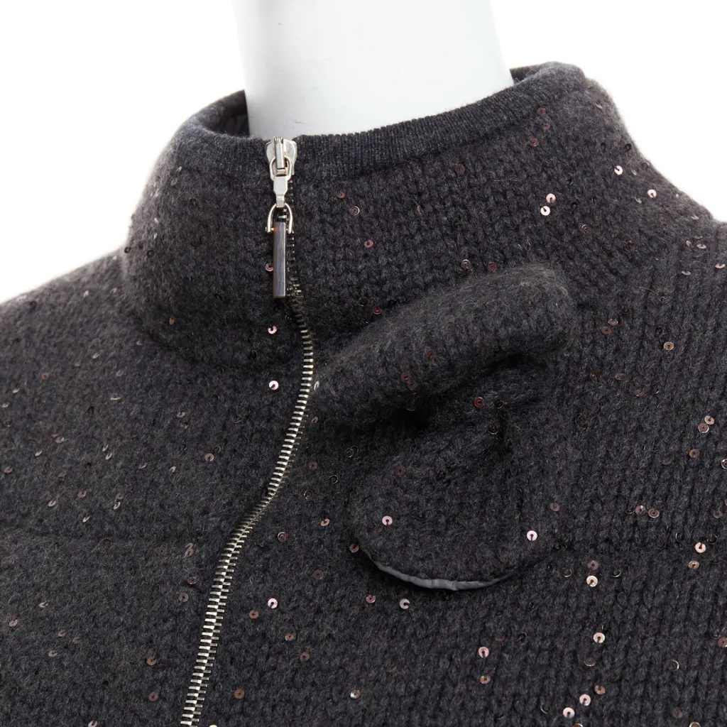 Brunello Cucinelli Sequin Padded Cardigan Grey Cashmere Very good - Back View