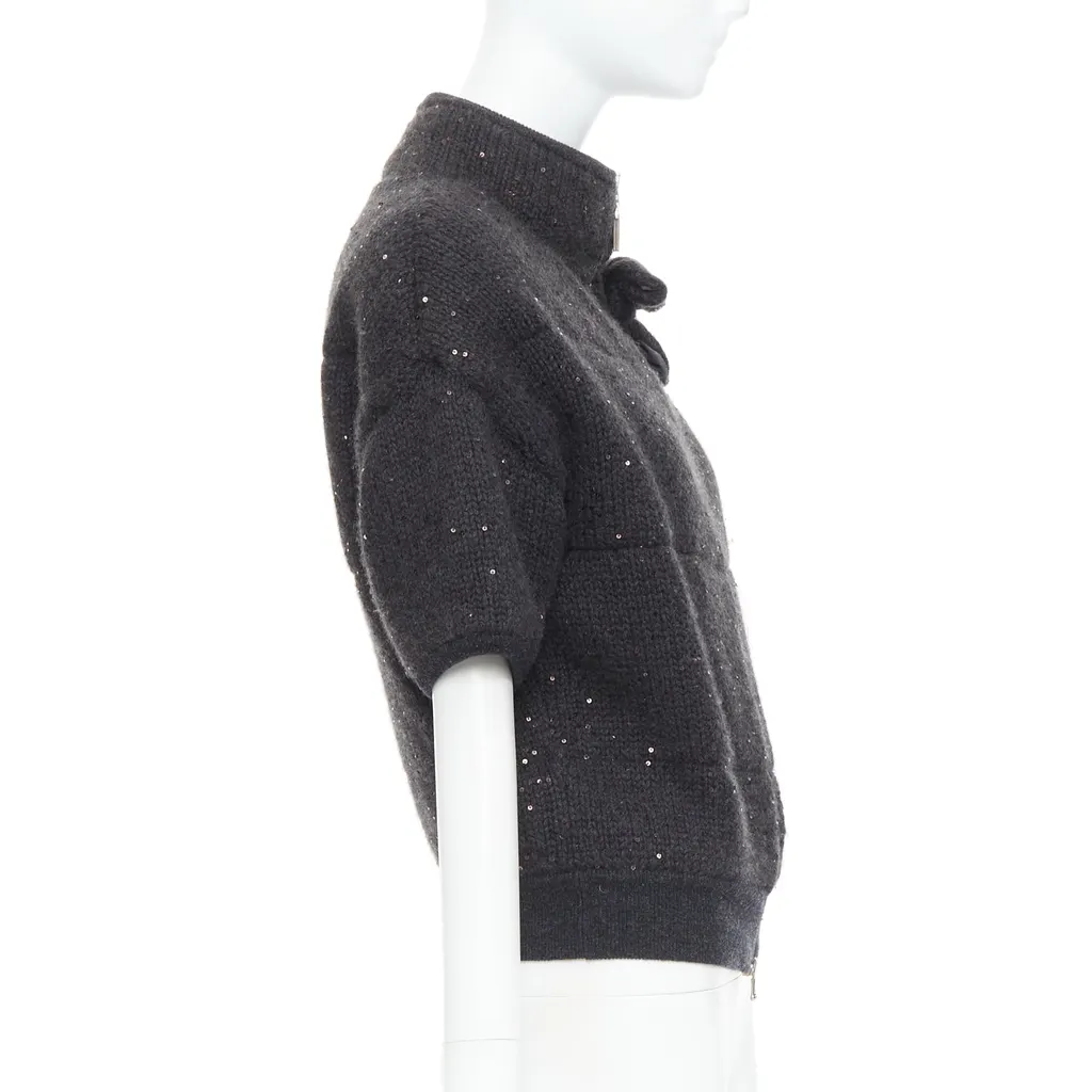 Brunello Cucinelli Sequin Padded Cardigan Grey Cashmere Very good - Box View