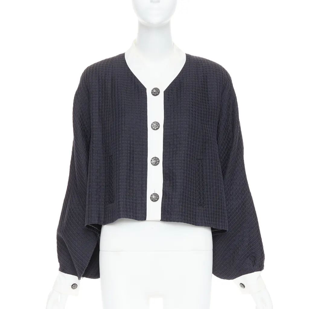 Chanel Silk Cotton Jacket Navy Silk Fair - Front View