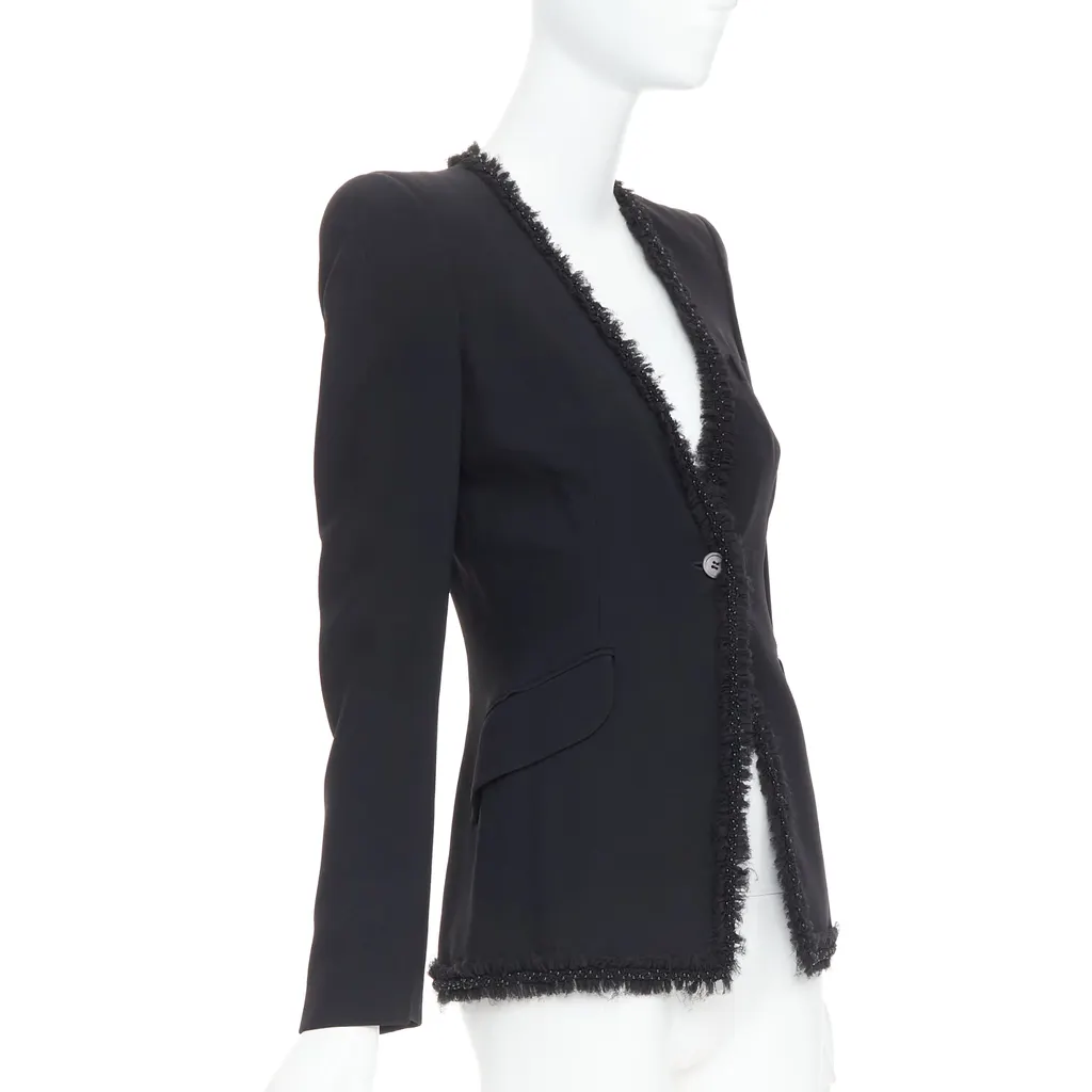 Alexander McQueen Beads Ruffle Blazer Black Viscose Very good - Inside View