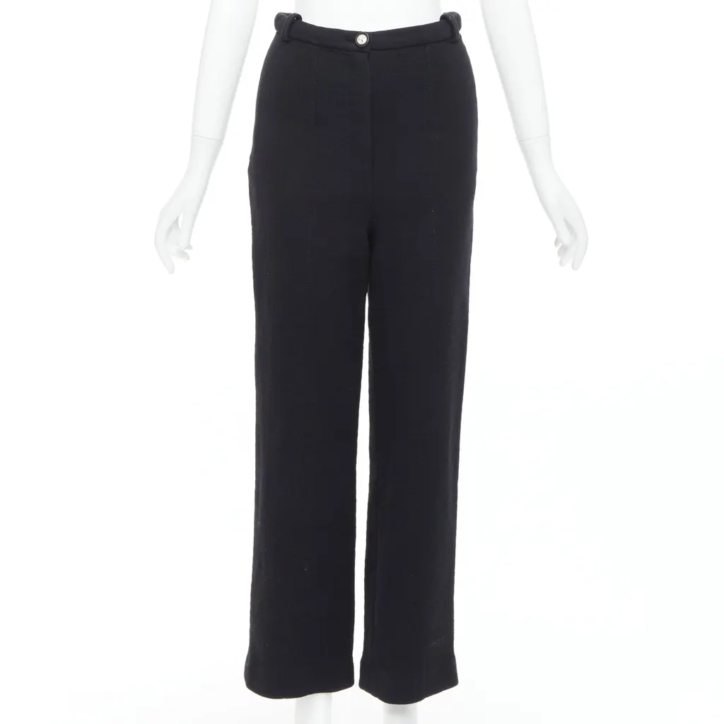 Chanel Crystal Button Pants Black Cotton Very good - Front View