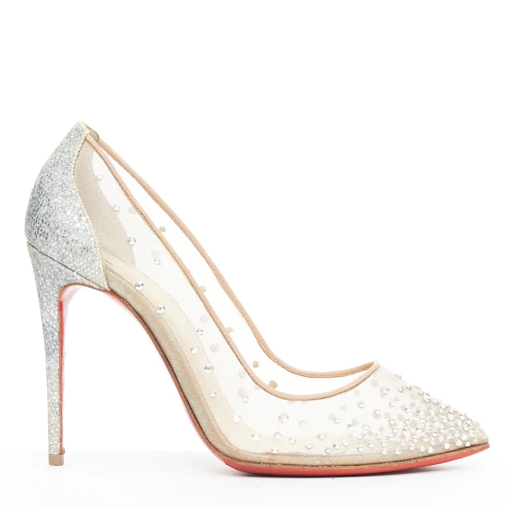 Christian Louboutin Follies 100 Beige Leather Good - Front View
