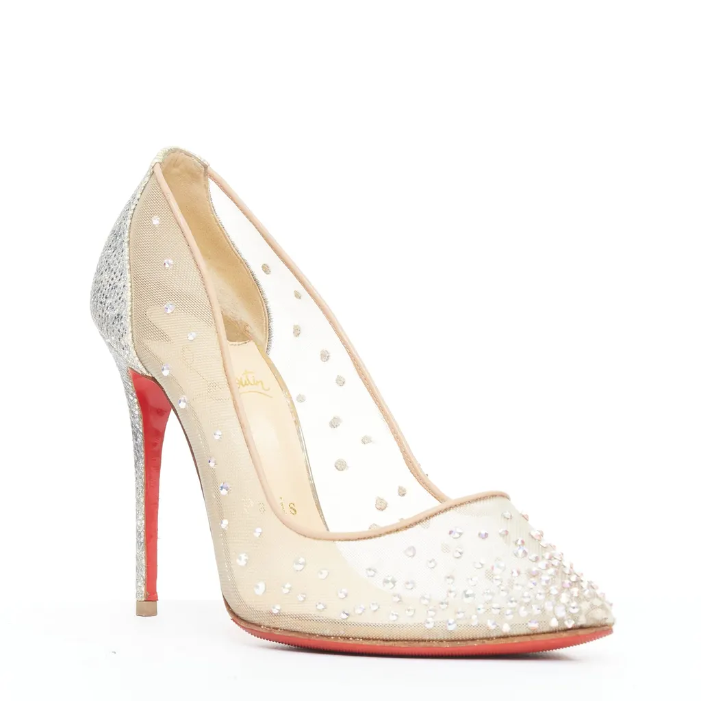 Christian Louboutin Follies 100 Beige Leather Good - Back View