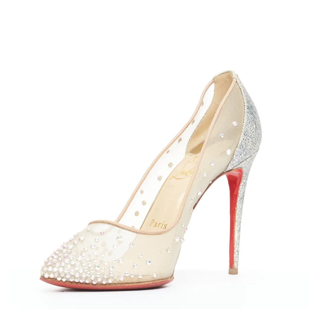 Christian Louboutin Follies 100 Beige Leather Good - Model View