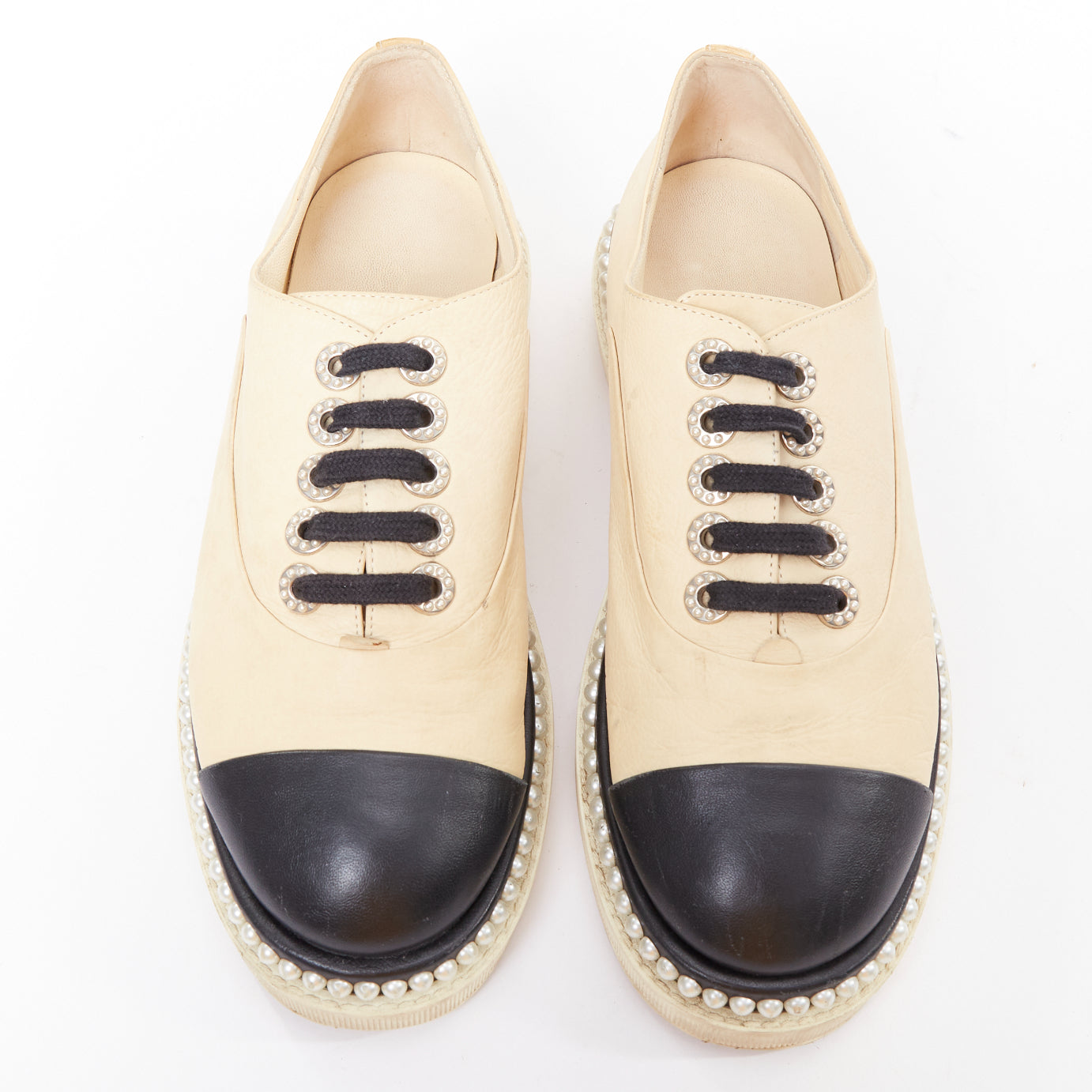 Chanel Leather Pearl Derbies - 4