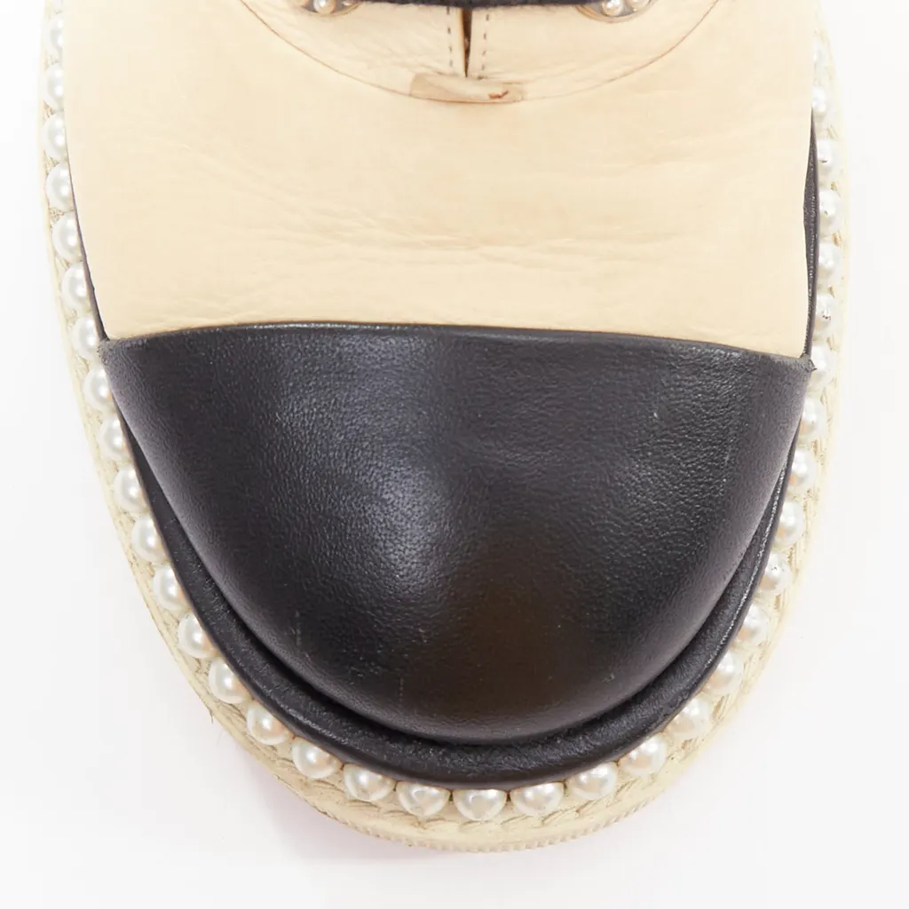 Chanel Leather Pearl Derbies Beige Leather Fair - Box View