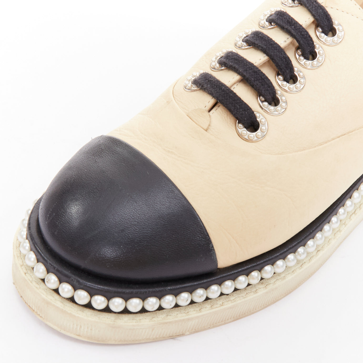 Chanel Leather Pearl Derbies - Image 11
