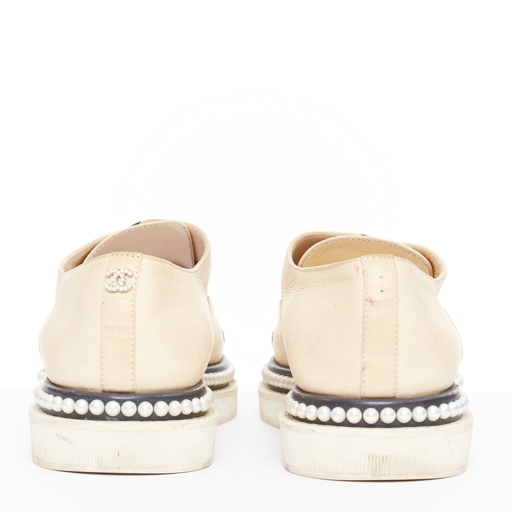 Chanel Leather Pearl Derbies - Image 12