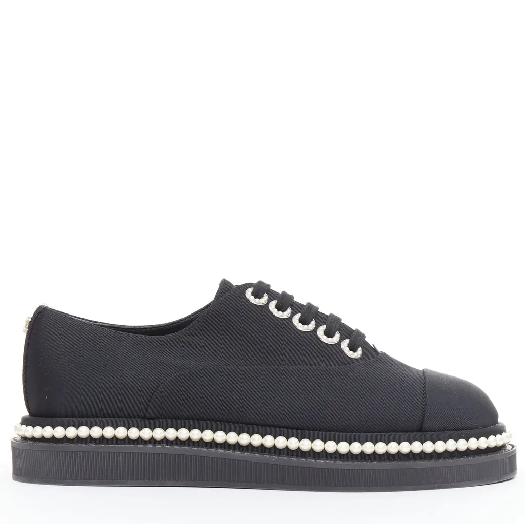 Chanel Pearl Trim Oxfords Black Very good - Front View