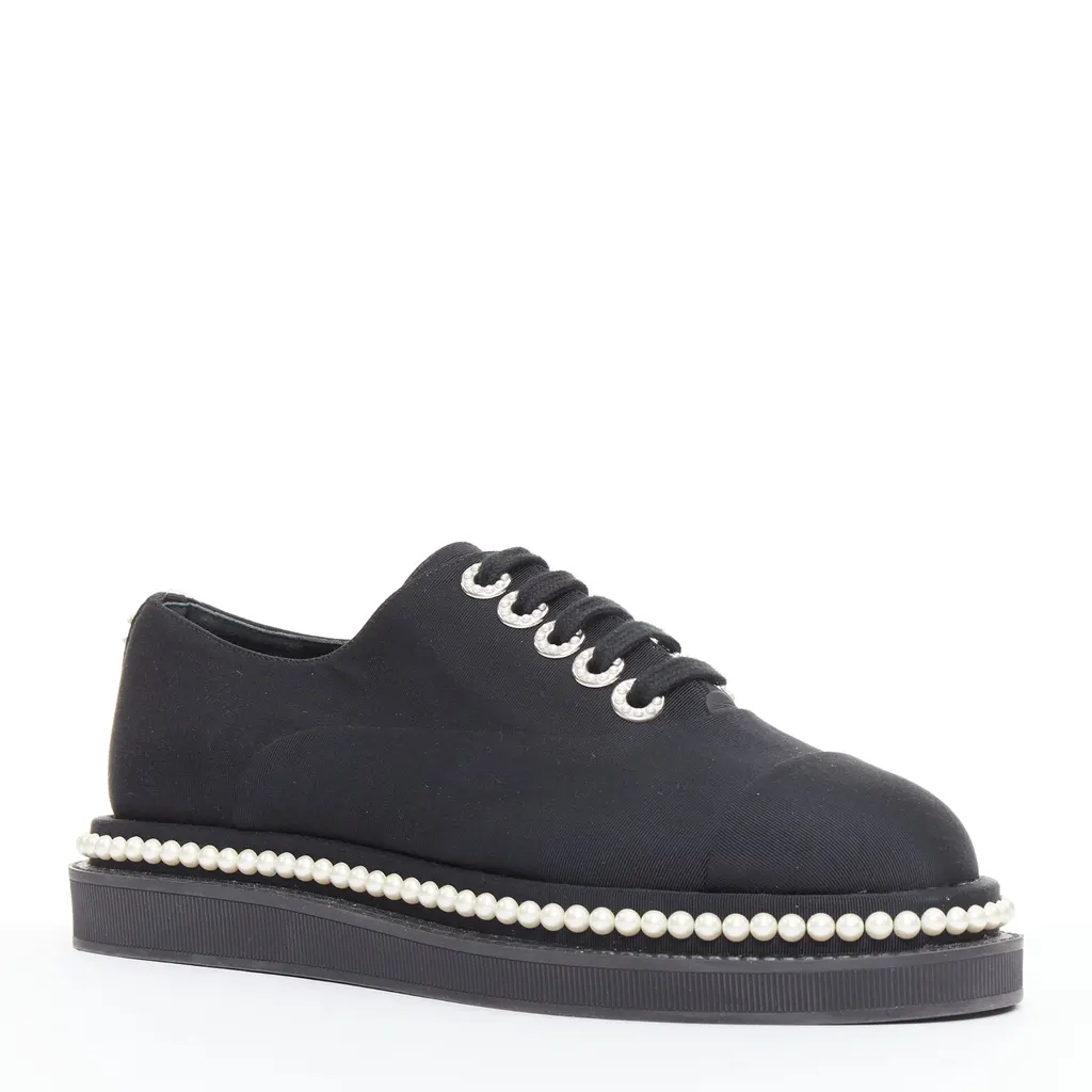 Chanel Pearl Trim Oxfords Black Very good - Back View