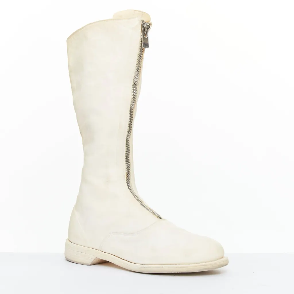 Guidi Distressed Leather Zip Boots Beige Leather Good - Front View
