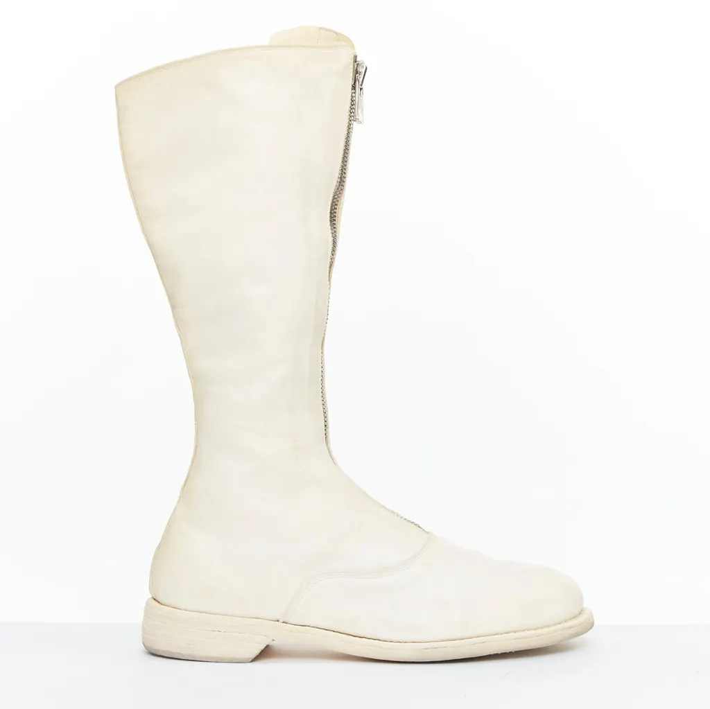 Guidi Distressed Leather Zip Boots Beige Leather Good - Back View