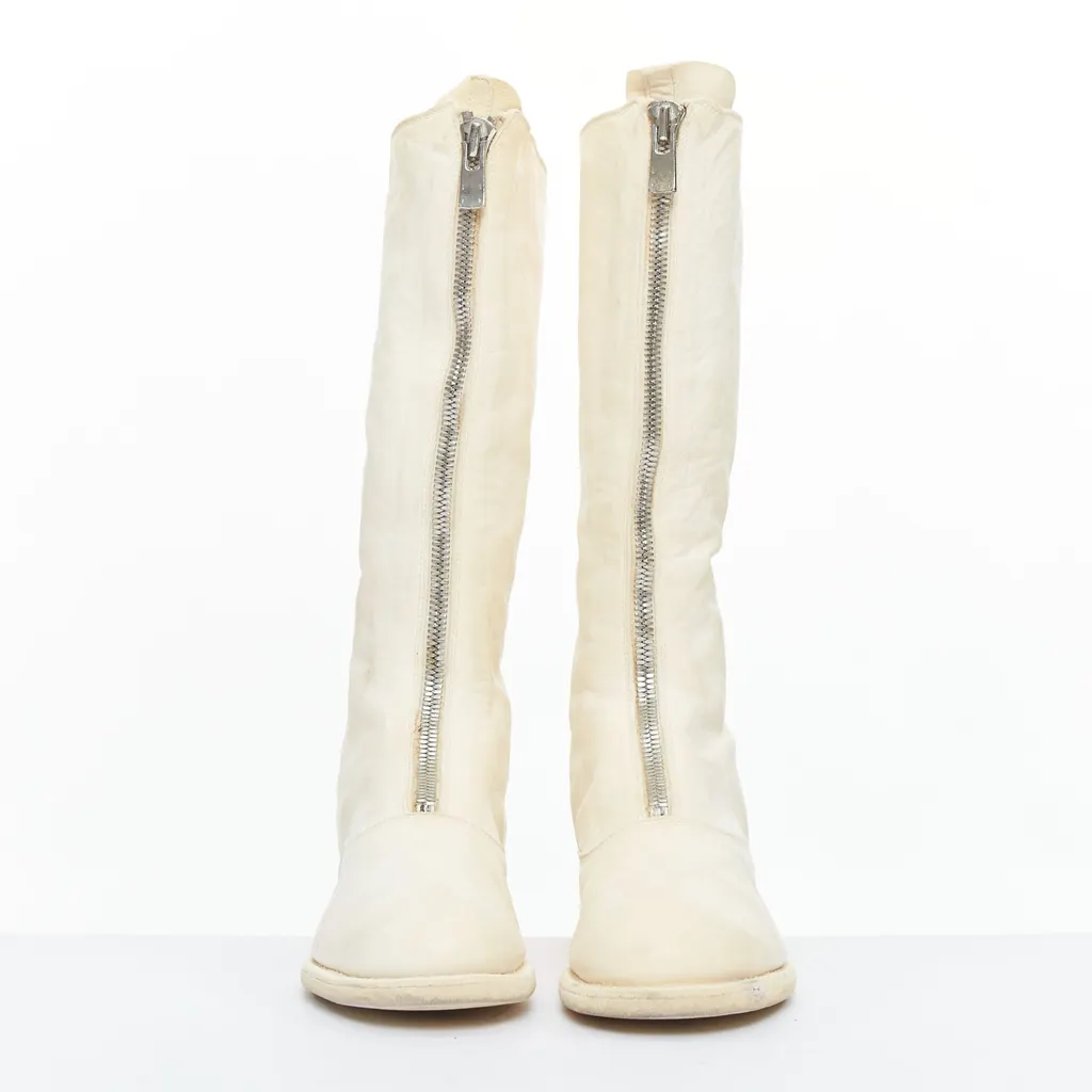 Guidi Distressed Leather Zip Boots Beige Leather Good - Inside View