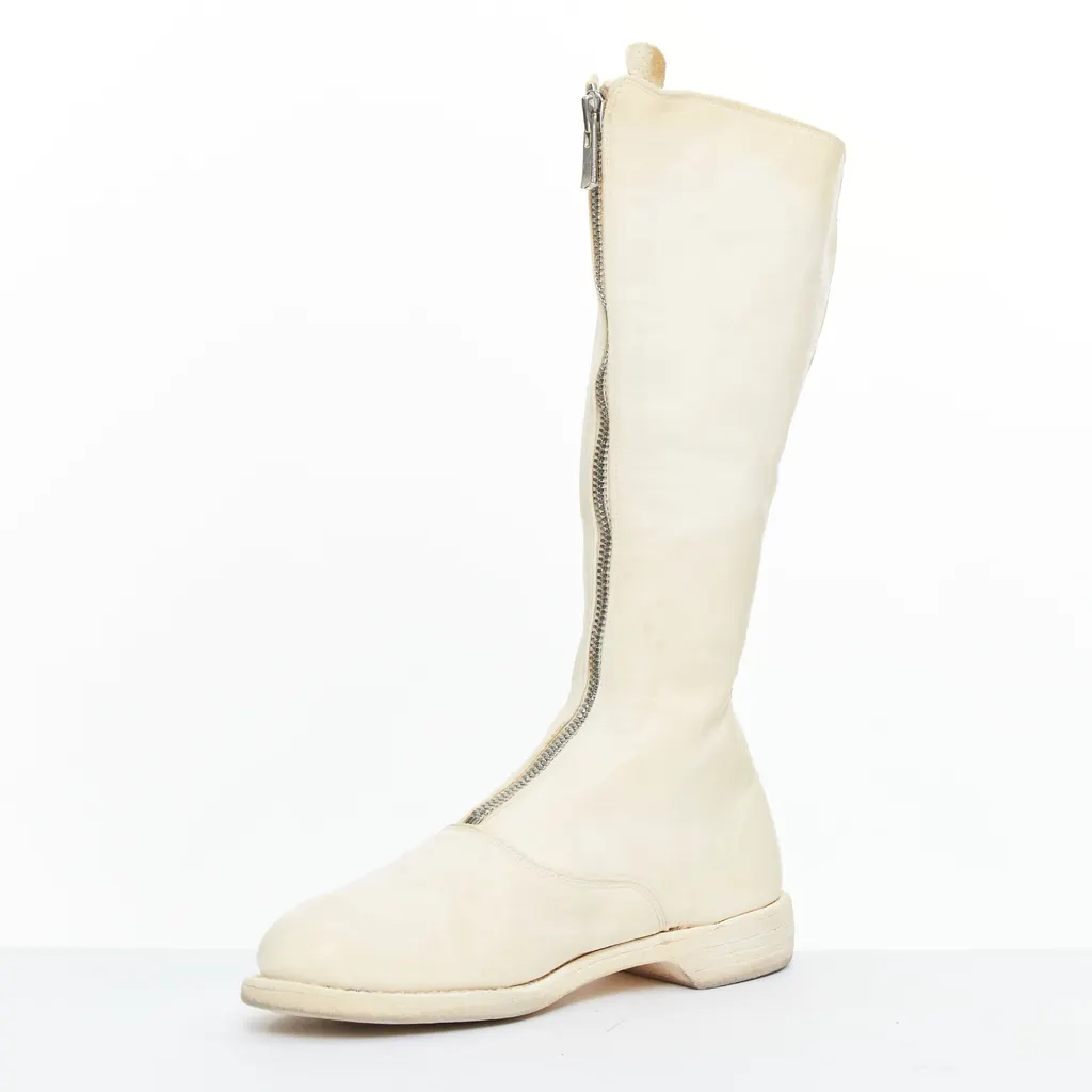 Guidi Distressed Leather Zip Boots Beige Leather Good - Model View