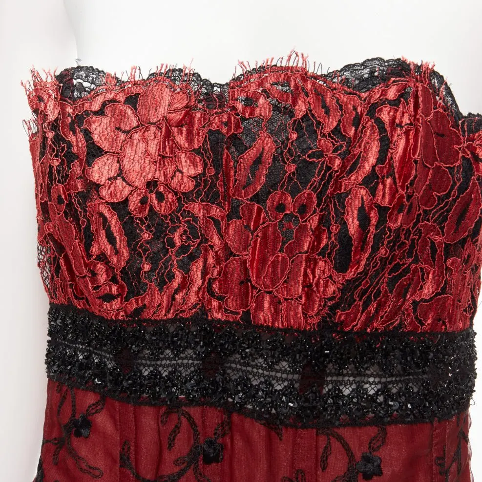 La Perla Beaded Lace Bustier Red Viscose Never worn - Back View