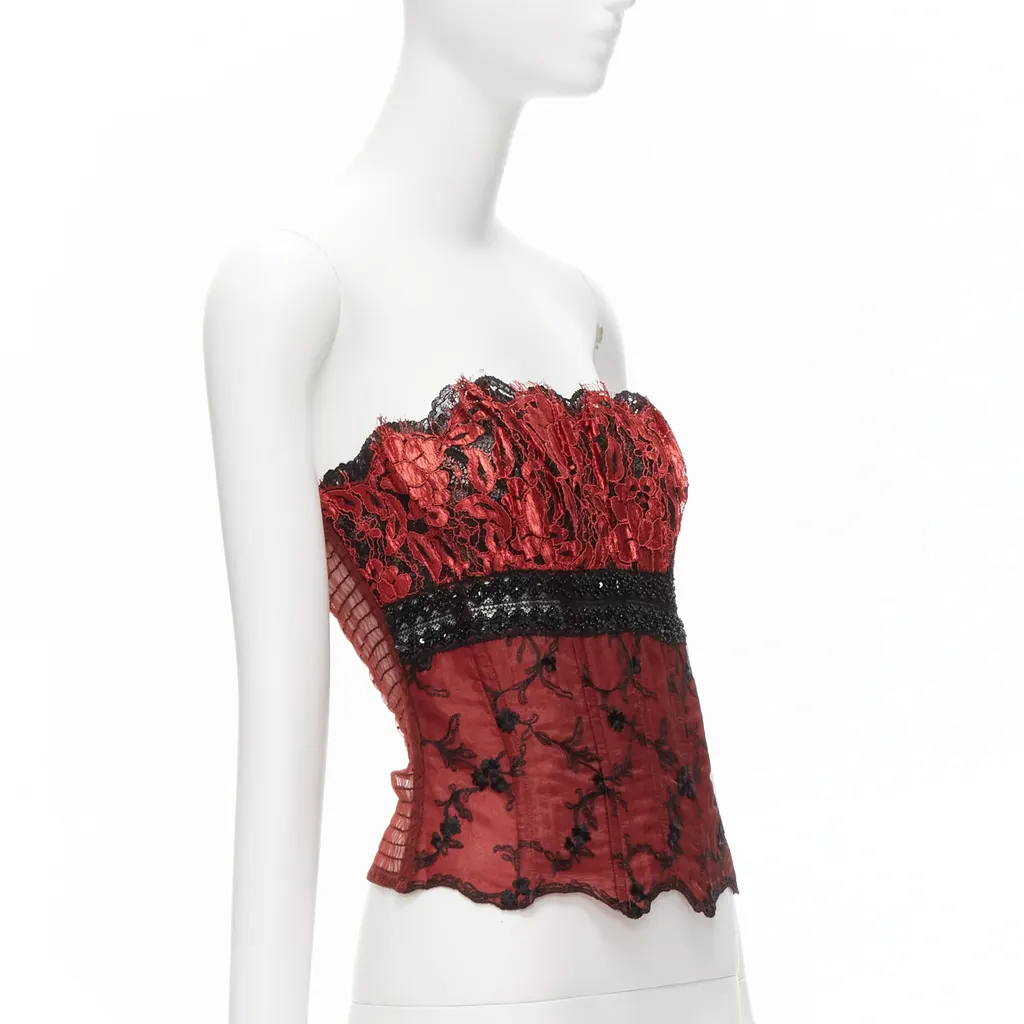 La Perla Beaded Lace Bustier Red Viscose Never worn - Inside View