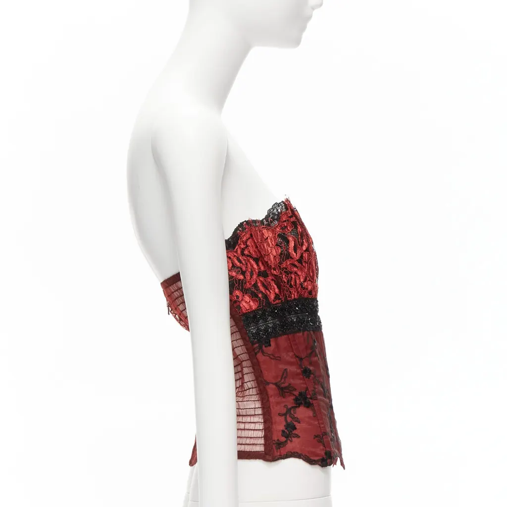 La Perla Beaded Lace Bustier Red Viscose Never worn - Model View